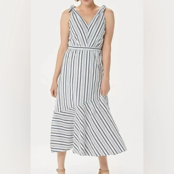 Sam Edelman Dresses & Skirts - Sam Edelman Blue White Silver Metallic Stripe Sleeveless Maxi Dress Size Large